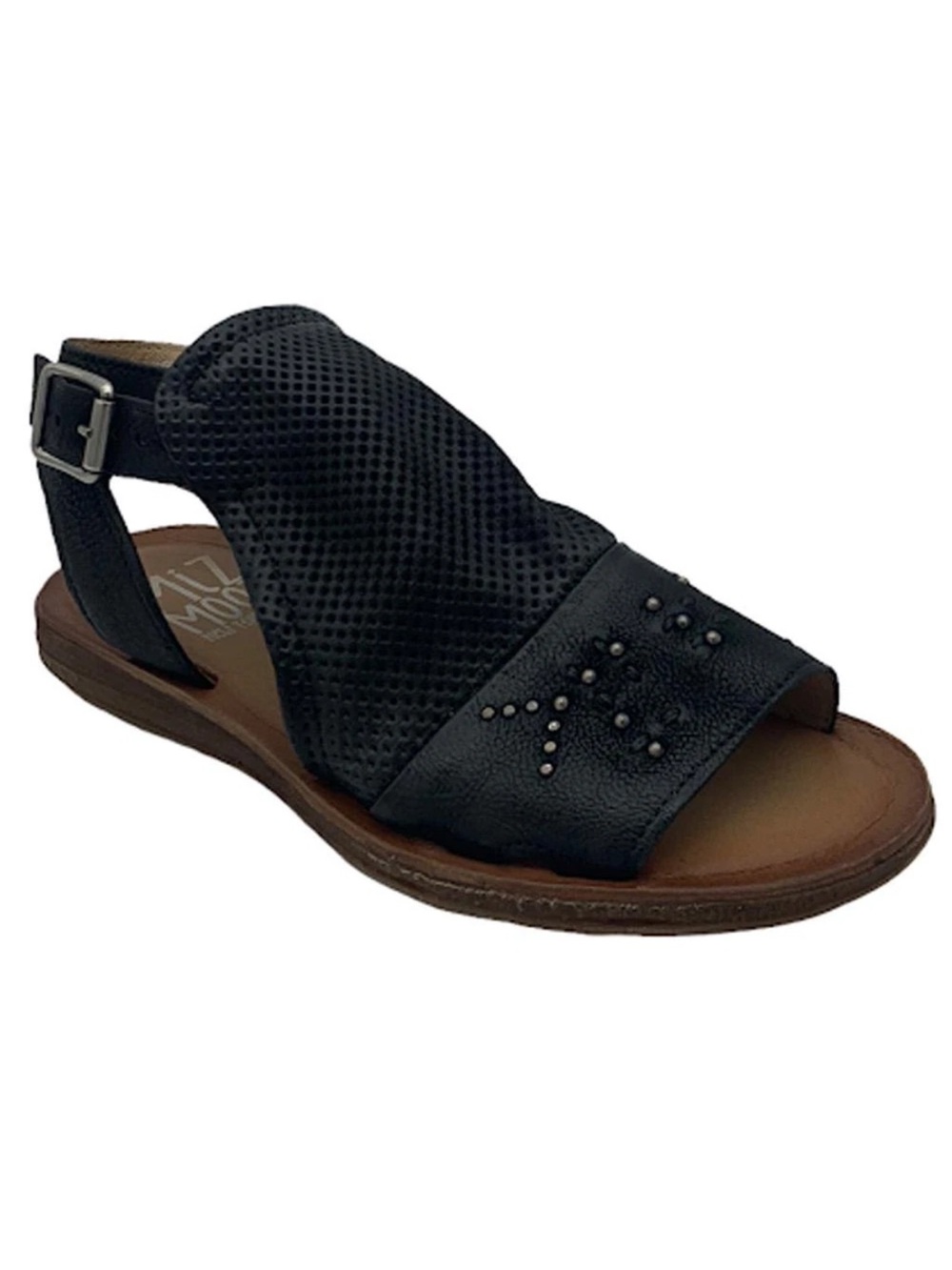Miz Mooz Fifi Black Stud Accent Perforated Slingback Sandal -‎ Women 6.5 wide